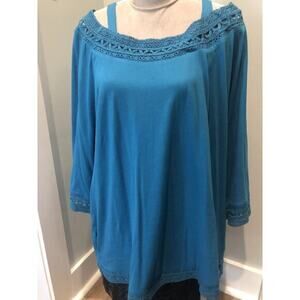 Soft Surroundings Ava Blue Crochet Lace Tunic Top 1X